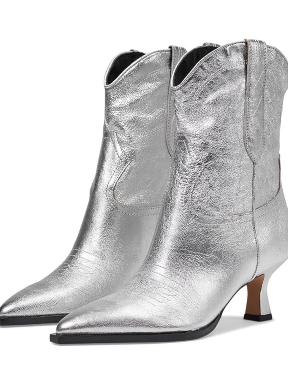Dolce Vita Metallic Silver Pointed Toe Western Kitten Heel Boots